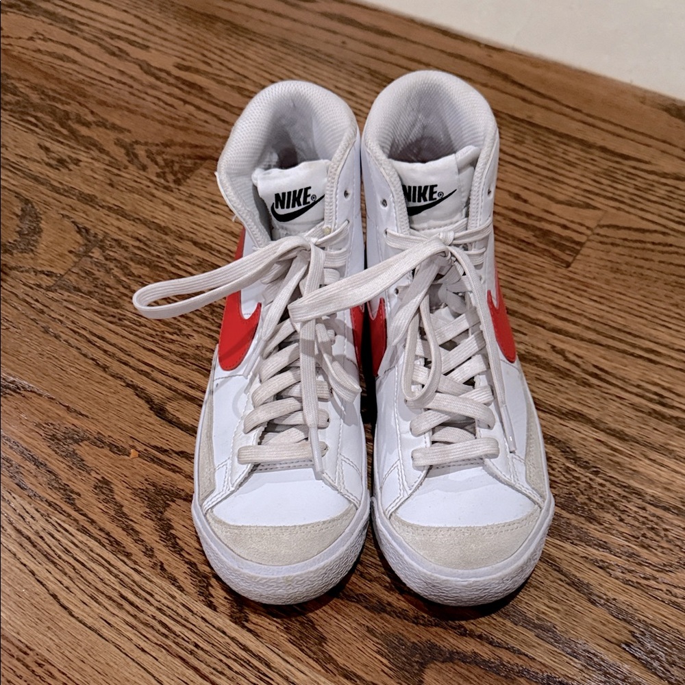 Nike White and Red High-Top Sneakers